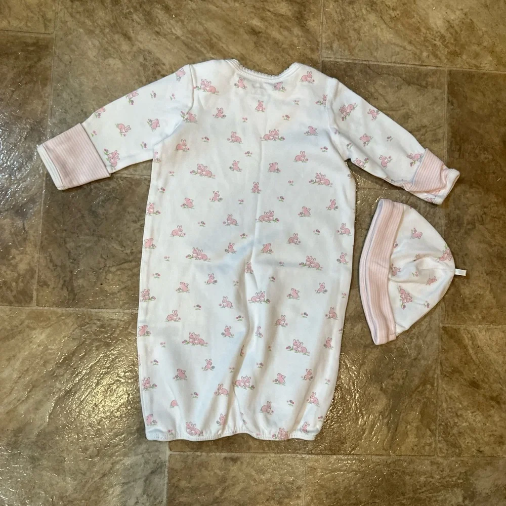 New Little Me Baby Girl 0-3 Months Bunny Sleeper Gown & Hat Matching Outfit